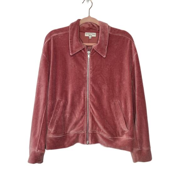 Texture & Thread Madewell Pink Velour Corduroy Bomber Zipper Jacket Size M - Picture 3 of 13